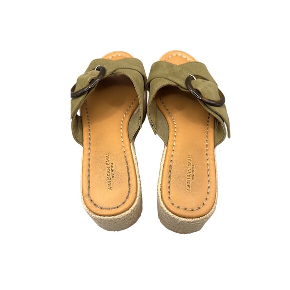 American Eagle Espadrille Platform Sandals Olive Green Buckle Women’s Size 7 - Picture 7 of 10